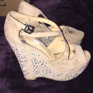 Multicolored sparkle wedged sandals